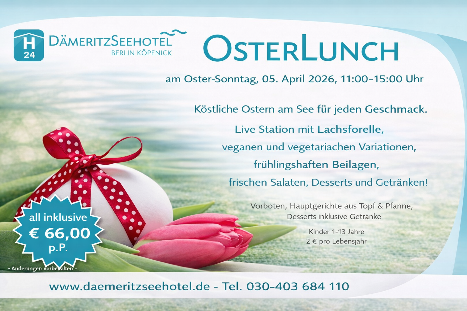 Ein Flyer für ein OsterLunch im h24 Dämeritzseehotel.