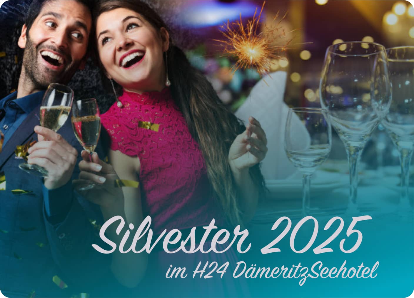 aar feiert Silvester 2025 mit Sekt und Wunderkerzen im H24 Dämeritz Seehotel